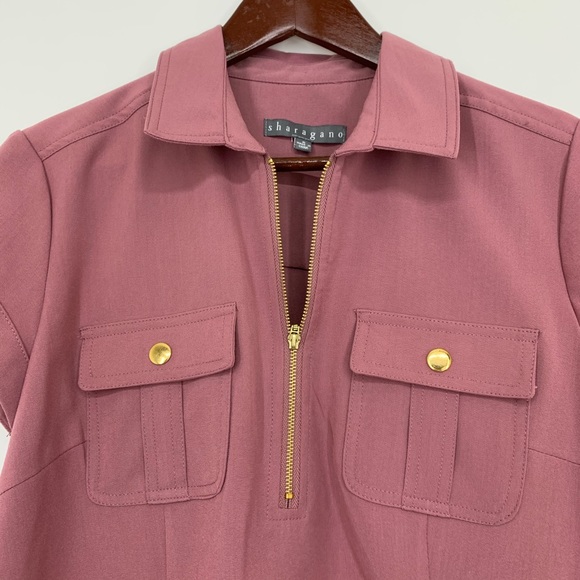 Sharagano Floraberry Dusty Mauve Utility Uniform Shift Dress New Nwt Size 6 - Picture 2 of 14